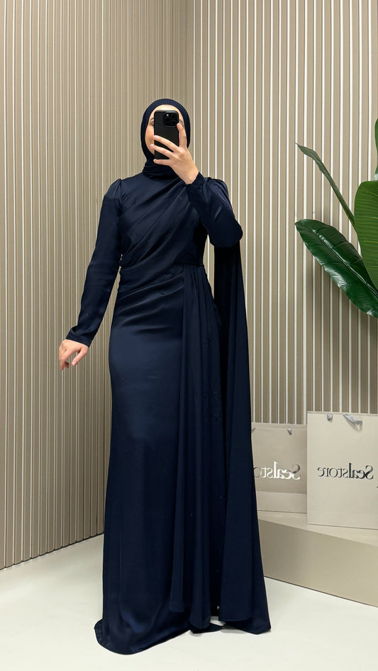 Satin Abendkleid 5465 Marineblau