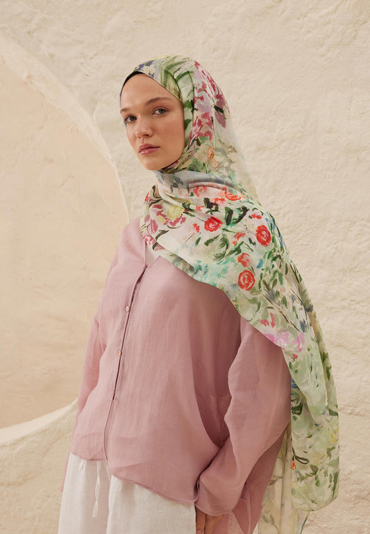 FreshScarfs Rami Hijab Margarit Desen Soft Yesil