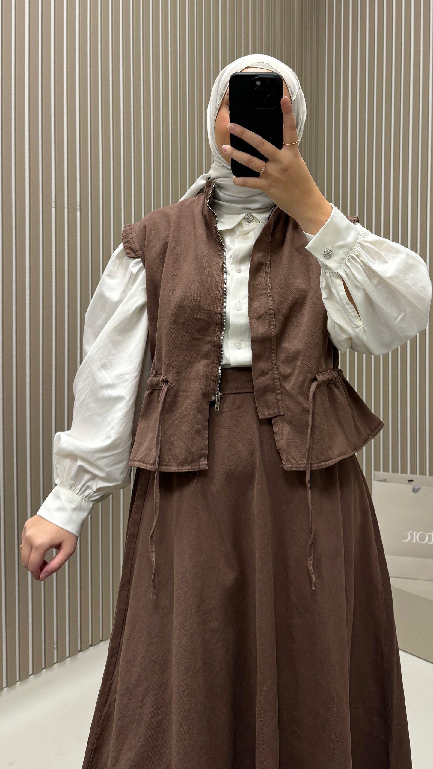 Henza Set mit Weste Braun Denimstoff