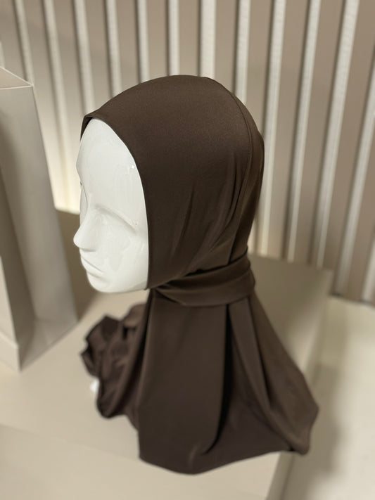 Fertigkopftuch Liquid Jersey mit Knöpfen Braun