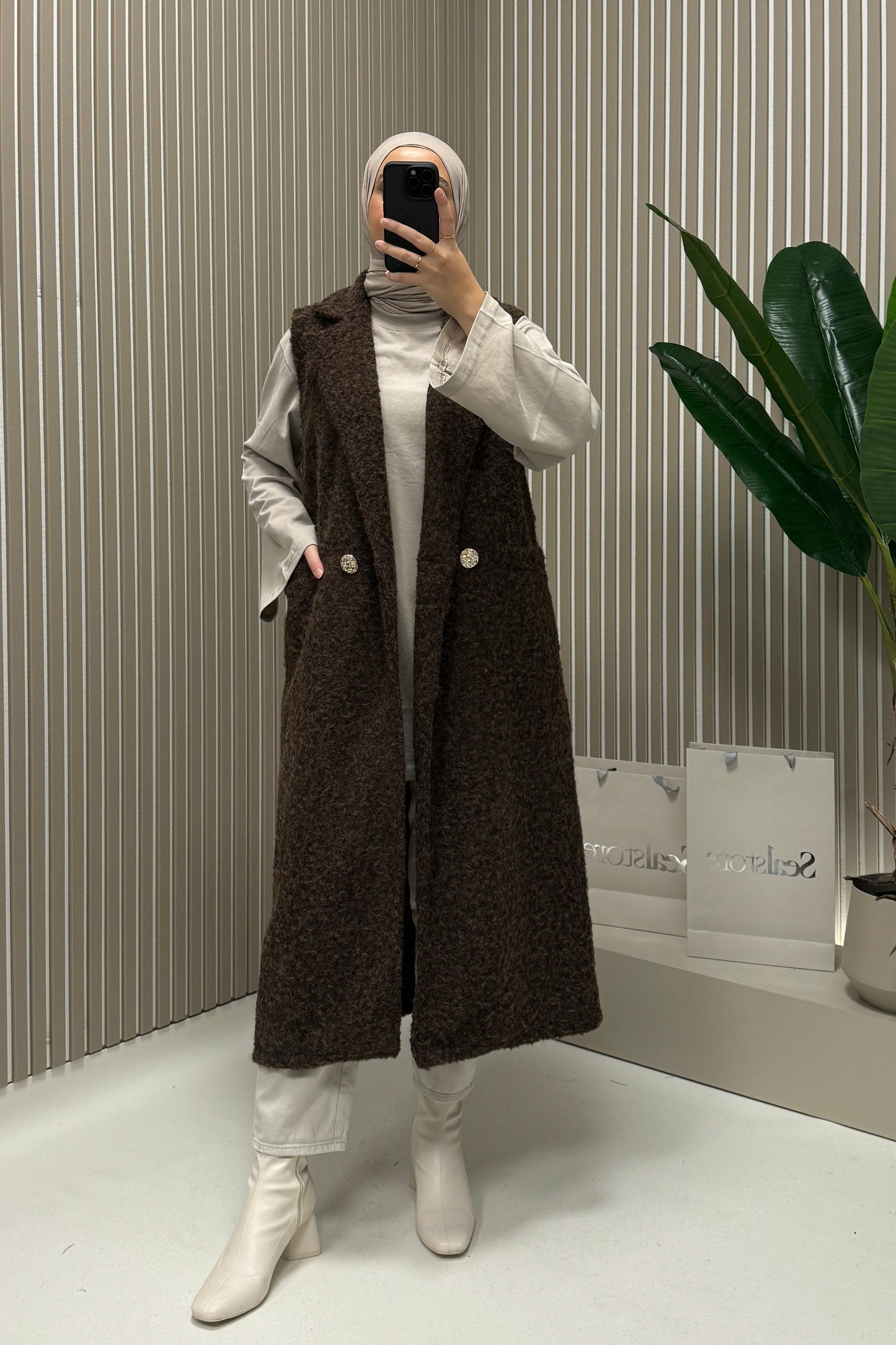 Weste Softy mit Gürtel Braun