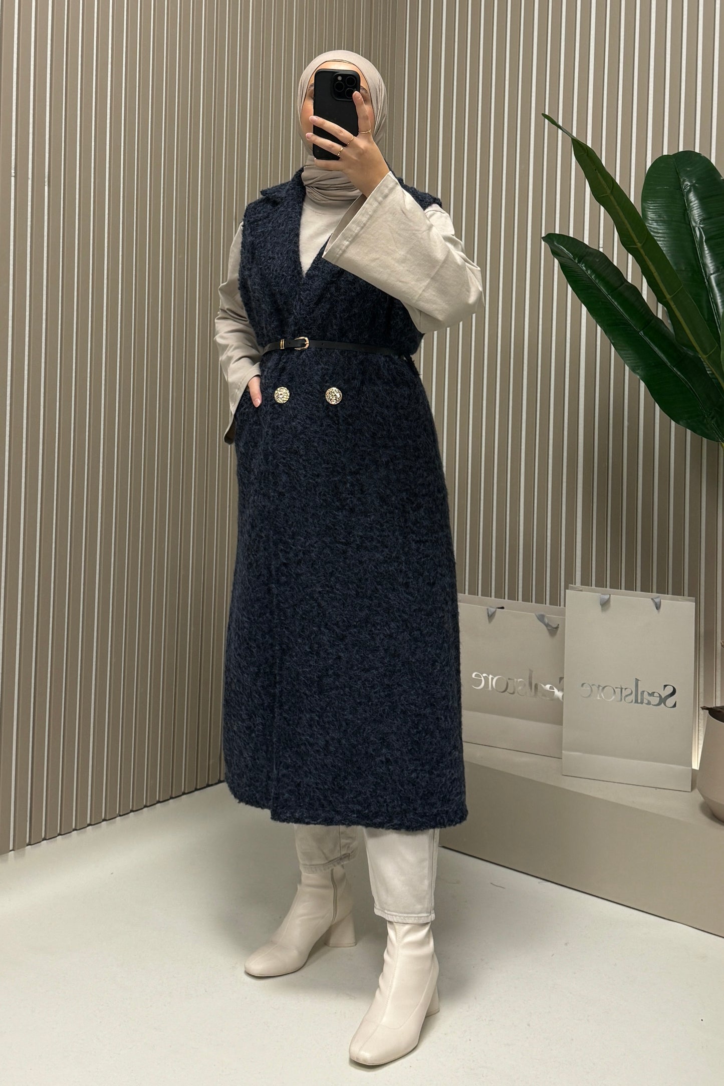 Weste Softy mit Gürtel Marineblau