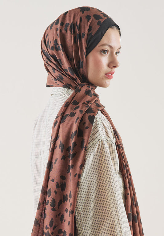 FreshScarfs Rami Hijab Cheetah Desen Kahve