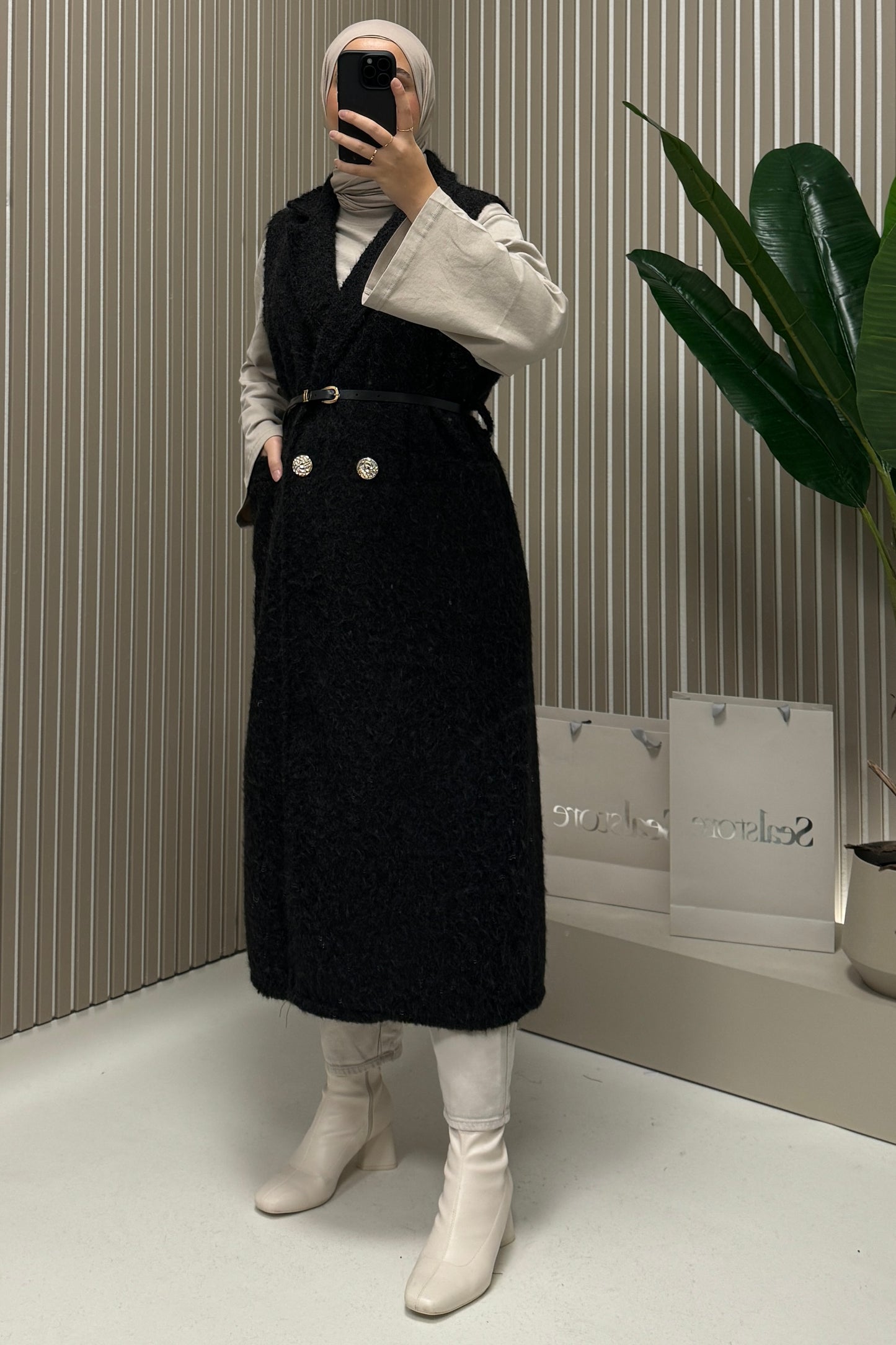 Weste Softy mit Gürtel Schwarz