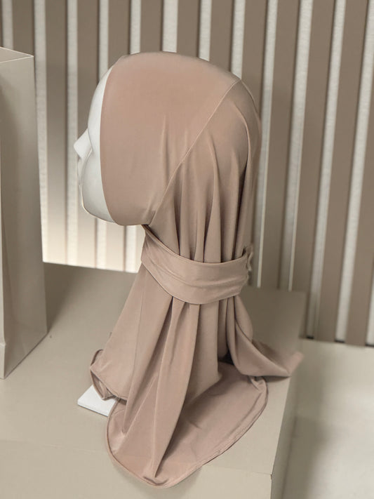 Fertigkopftuch Liquid Jersey mit Knöpfen Beige