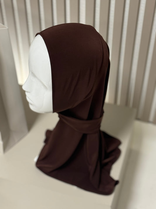 Fertigkopftuch Liquid Jersey mit Knöpfen Schokobraun