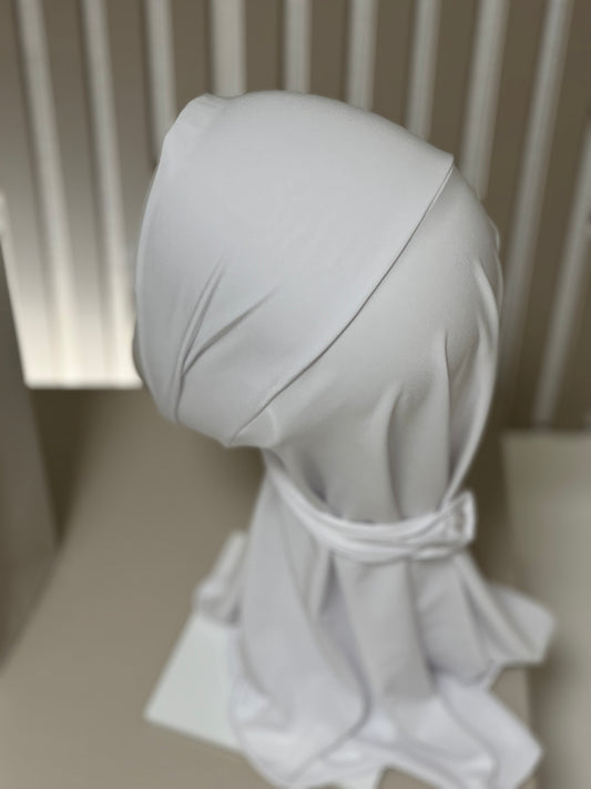 Fertigkopftuch Liquid Jersey mit Knöpfen Weiss