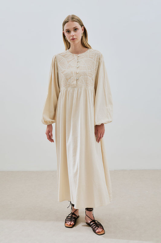 Manuka DOKULU NAKIŞ DETAYLI ELBİSE NATURAL Kleid