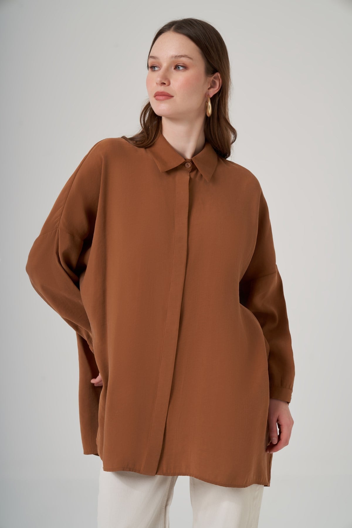 Nuss Oversize Gömlek Tunika Kahve
