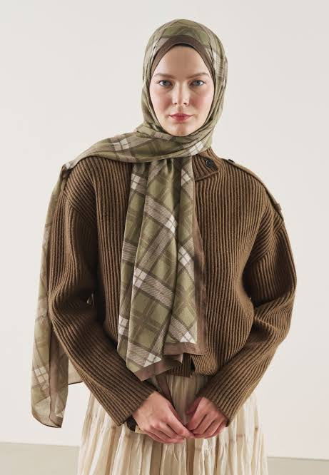 FreshScarfs Rami Hijab Plaid Desen Kahve