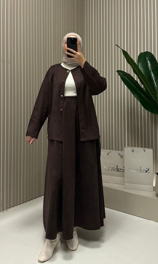 Suede 2-teiler mit Rock Braun