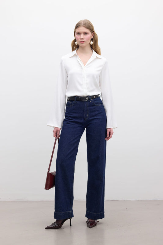 Manuka Satin Fitted Hemd Ekru