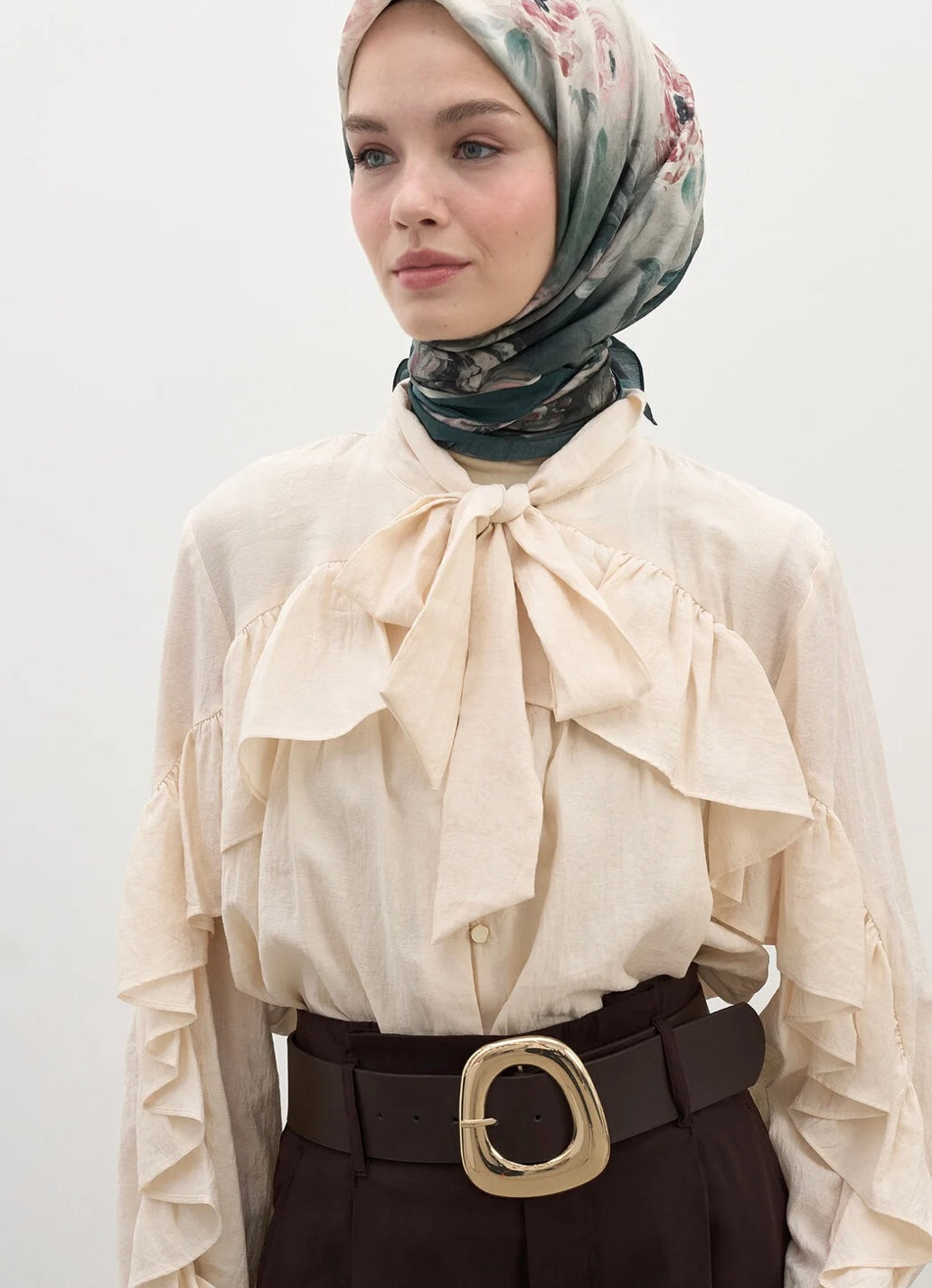 FreshScarfs MARIELLE DESEN PAMUKLU VİSKON Esarp Petrol