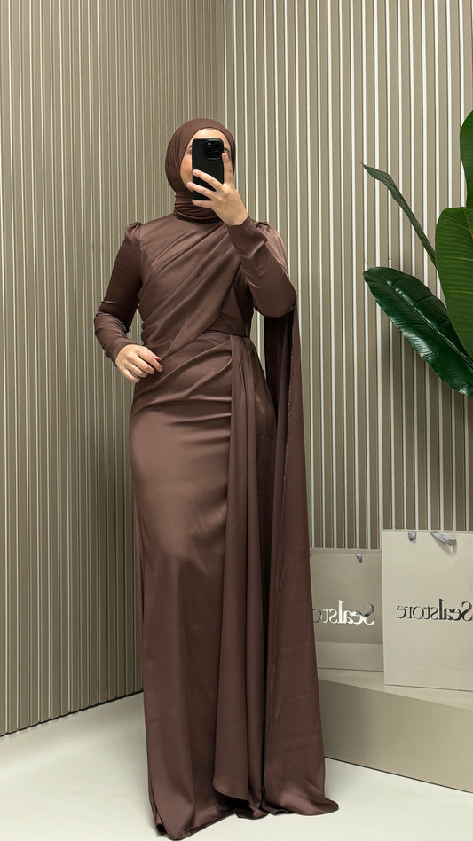 Satin Abendkleid 5465 Softbraun