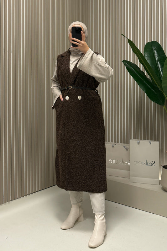 Weste Softy mit Gürtel Braun