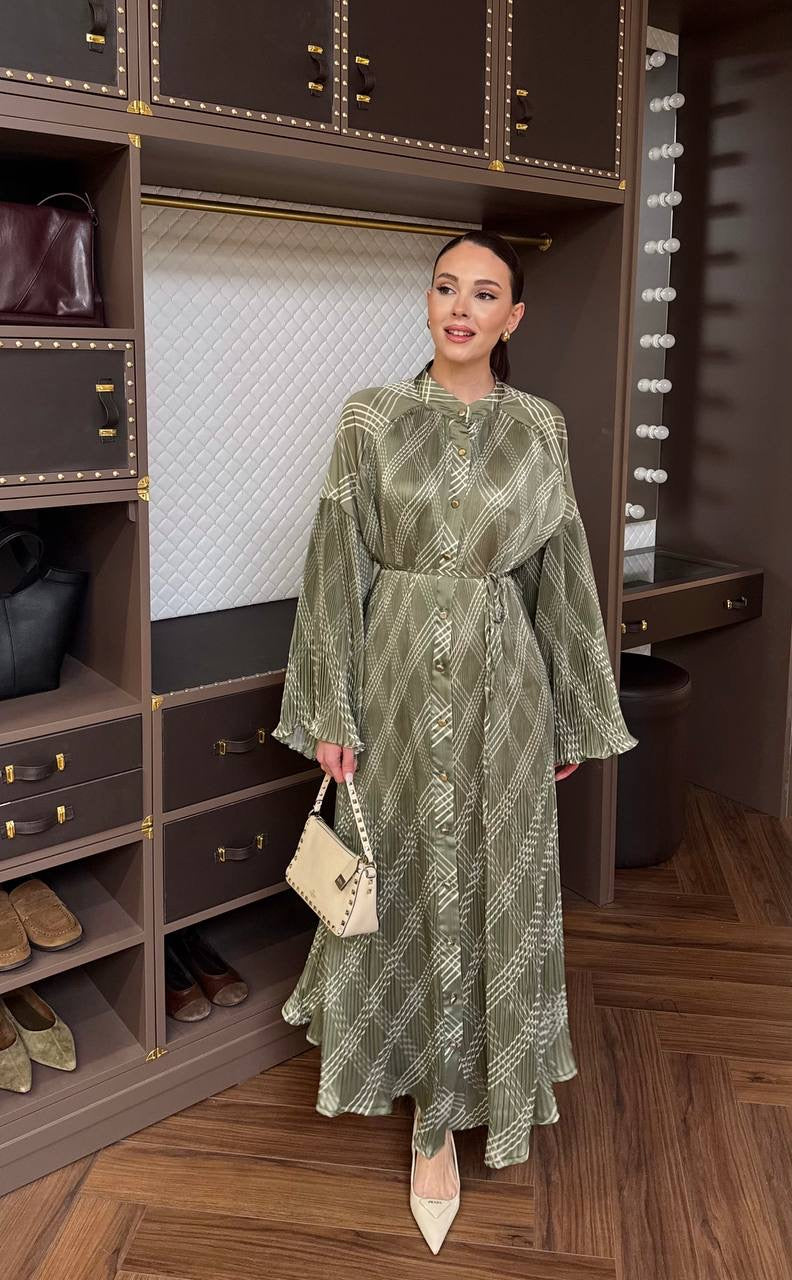 Ahel Satinkleid mit Unterkleid Karomuster 8340 Grün