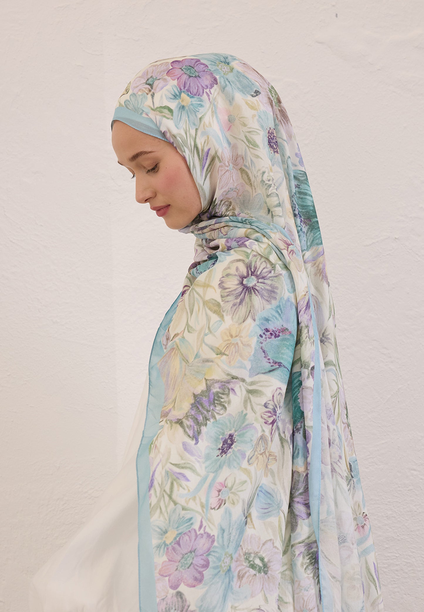 FreshScarfs Rami Hijab Vintage Garden Gök Mavi