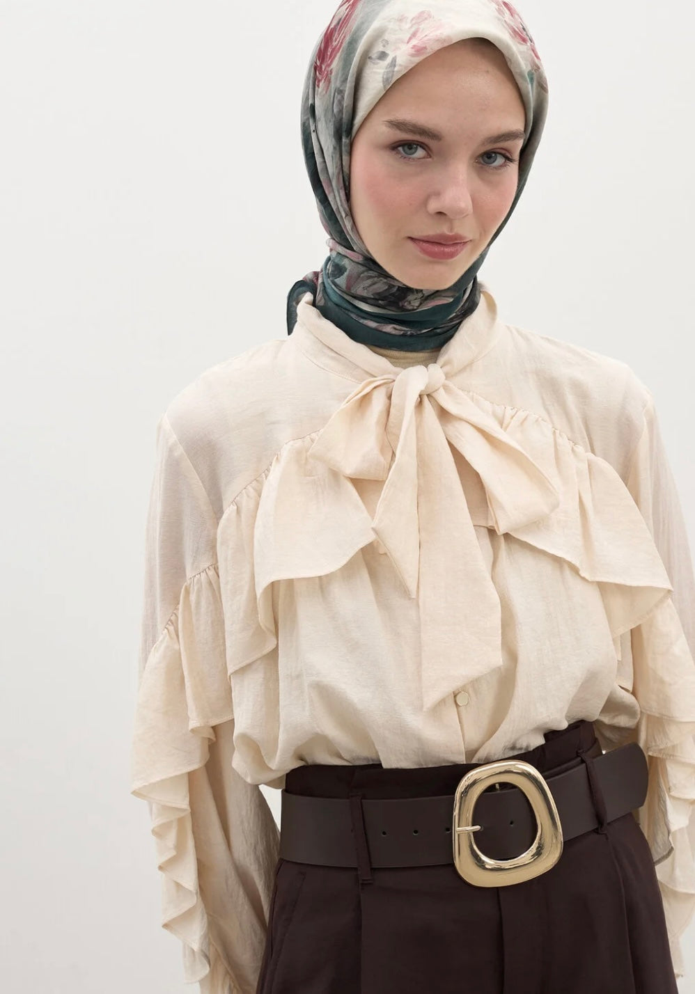 FreshScarfs MARIELLE DESEN PAMUKLU VİSKON Esarp Petrol