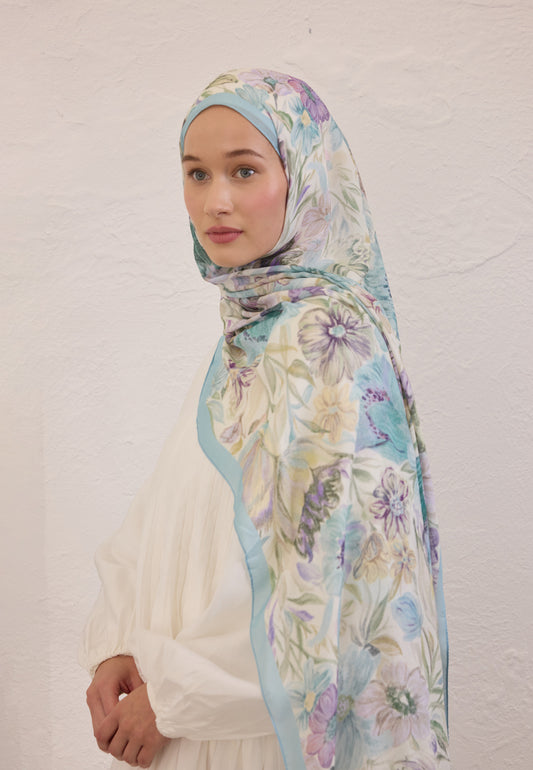 FreshScarfs Rami Hijab Vintage Garden Gök Mavi