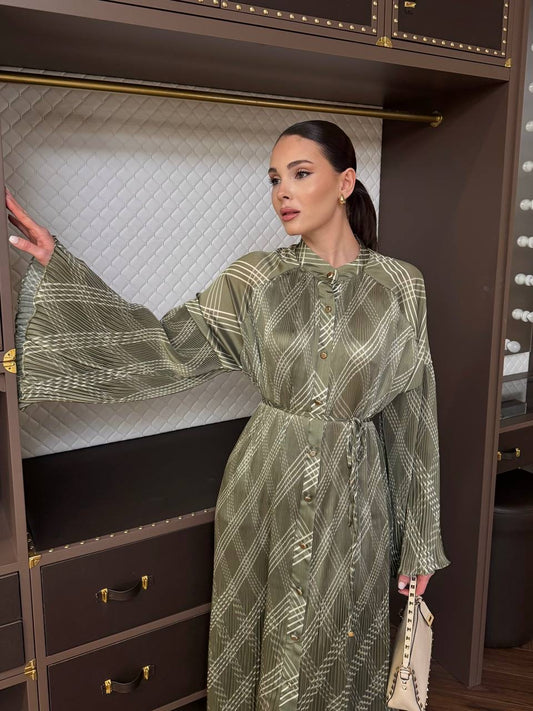 Ahel Satinkleid mit Unterkleid Karomuster 8340 Grün