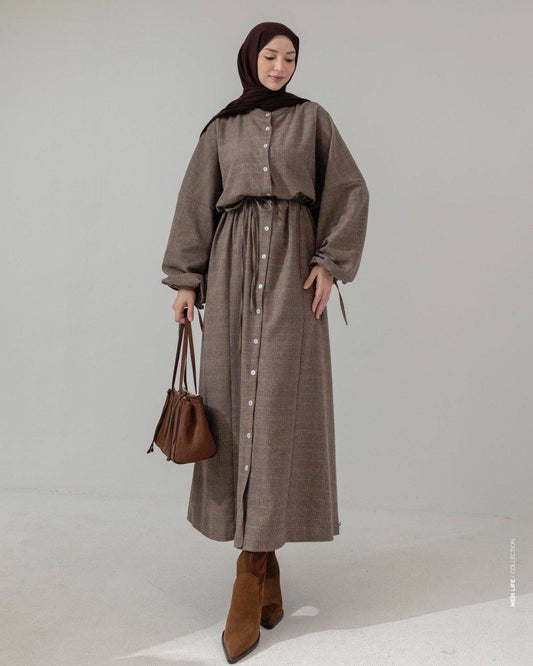 MeriStore Ekose Kleid Beige 6404