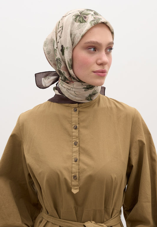 FreshScarfs FALL BREEZE DESEN PAMUKLU VİSKON Esarp Bej