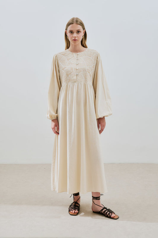 Manuka DOKULU NAKIŞ DETAYLI ELBİSE NATURAL Kleid