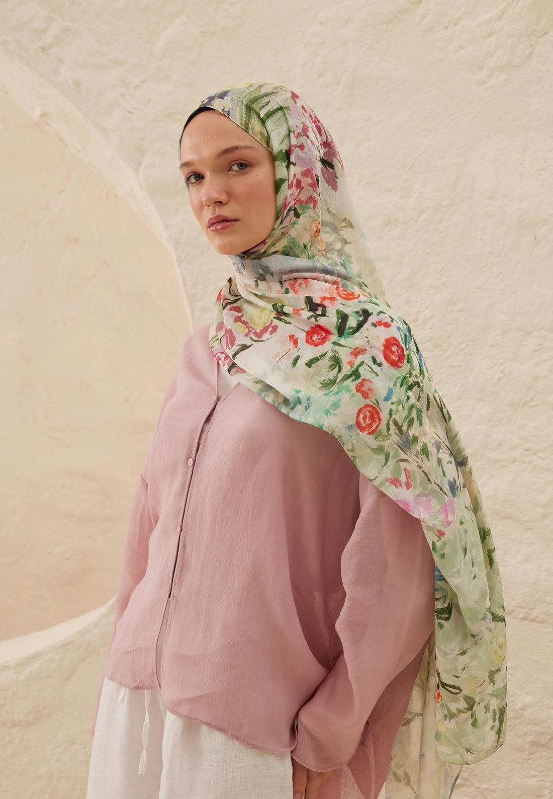 FreshScarfs Rami Hijab Margarit Desen Soft Yesil