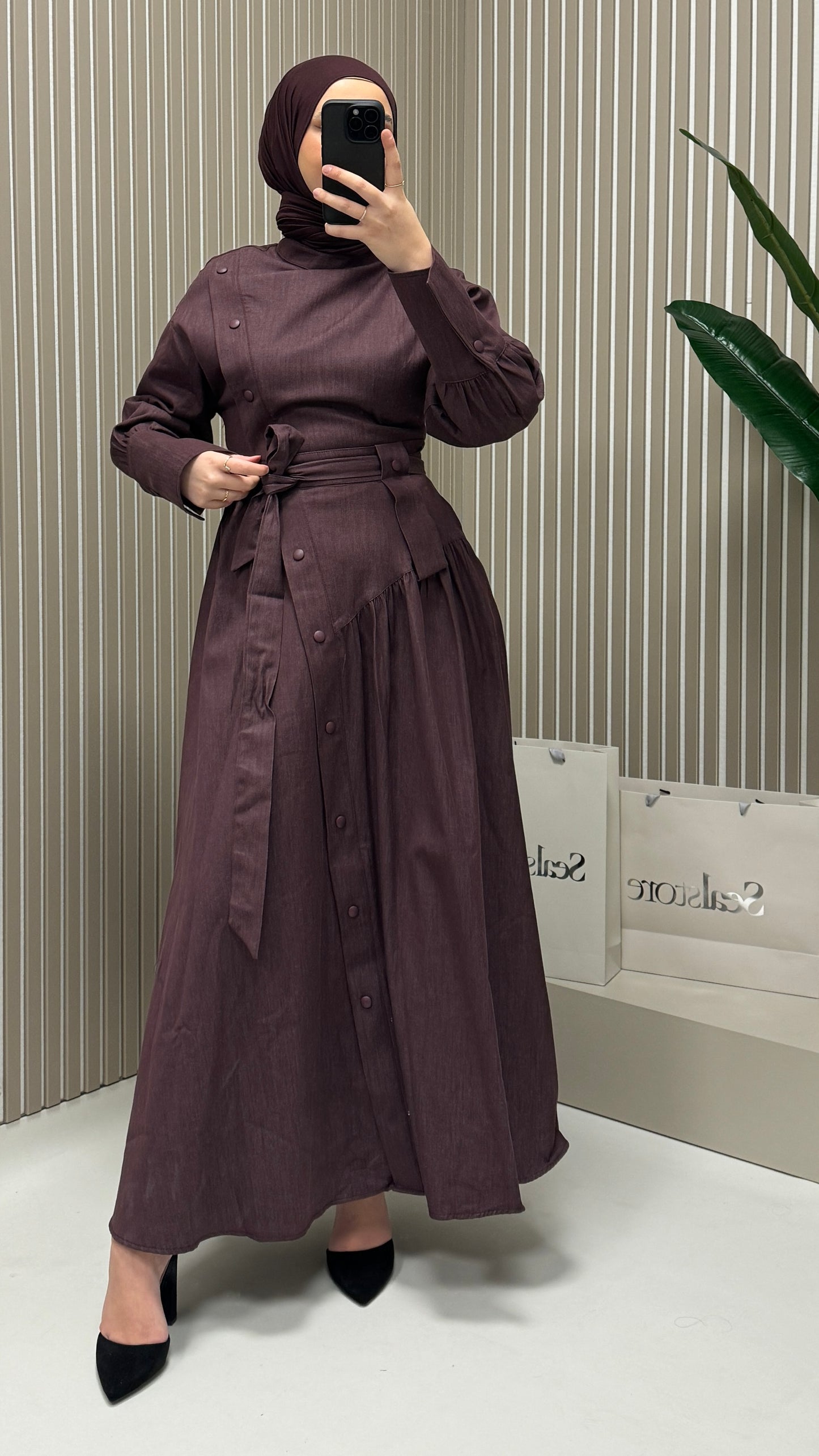 MOILA Kenza Denimkleid mit Knöpfen 614 Bordeaux
