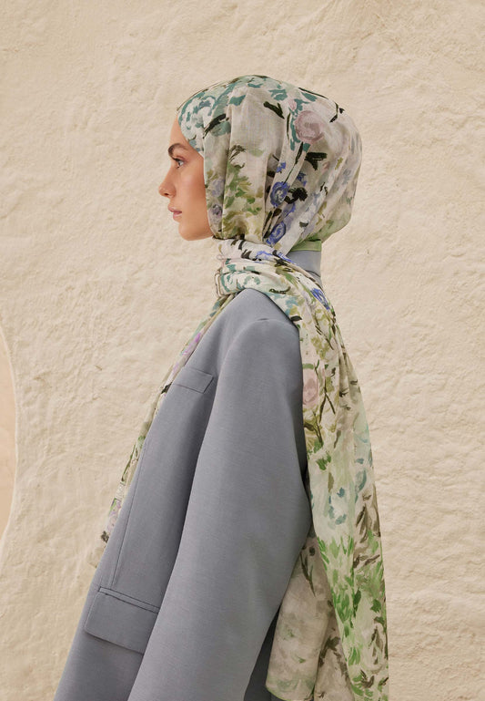 FreshScarfs Rami Hijab Margarit Desen Koyu Yesil