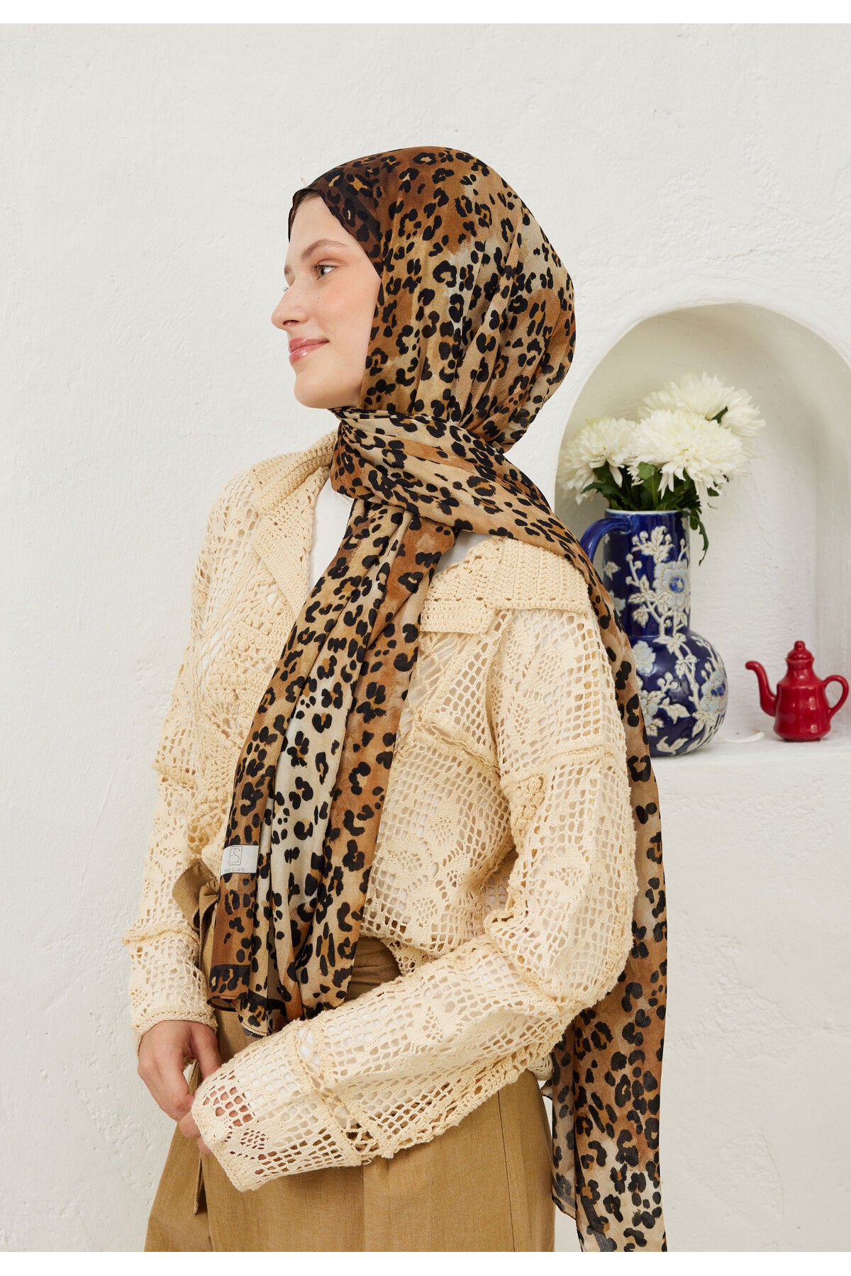 FreshScarfs Rami Hijab Leopar Desen Camel