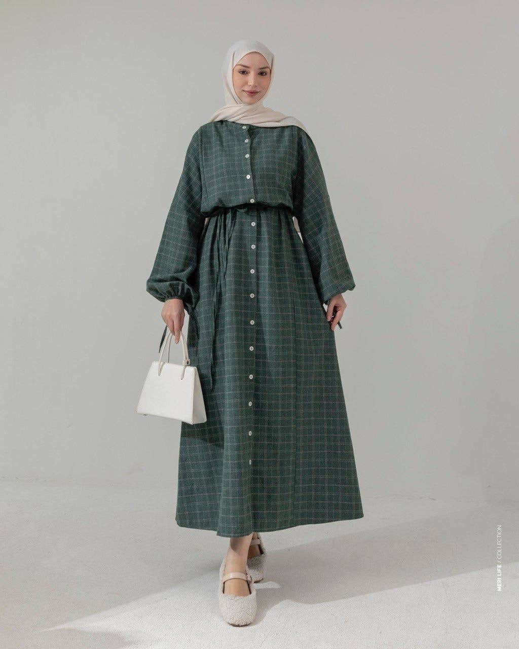 MeriStore Ekose Kleid Green 6404