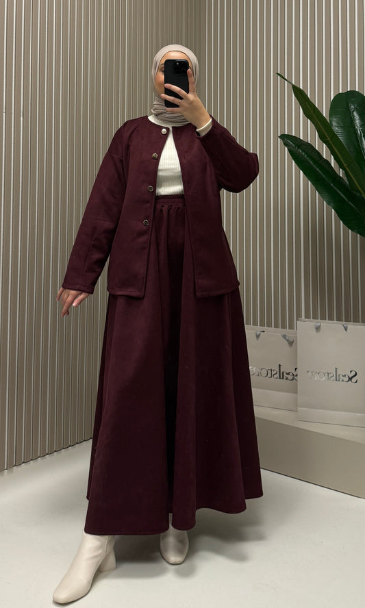 Suede 2-teiler mit Rock Bordeaux