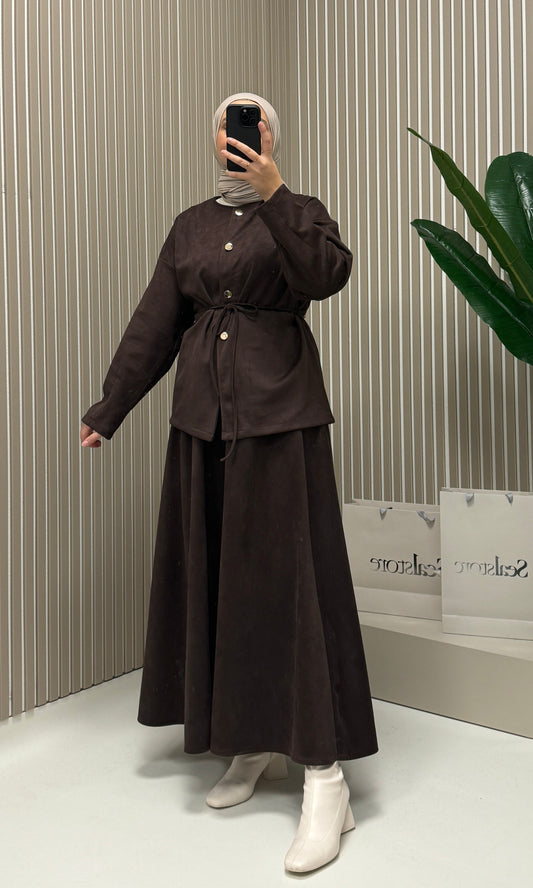 Suede 2-teiler mit Rock Braun