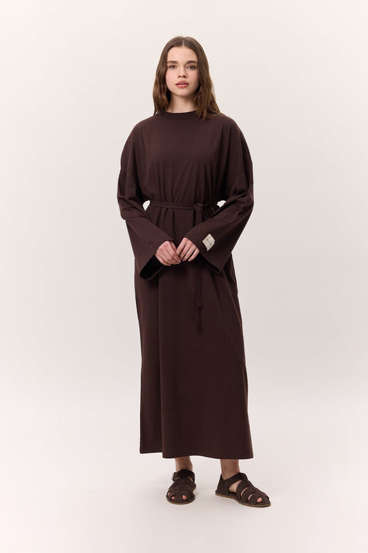 Manuka langes Basic Kleid Dunkelbraun