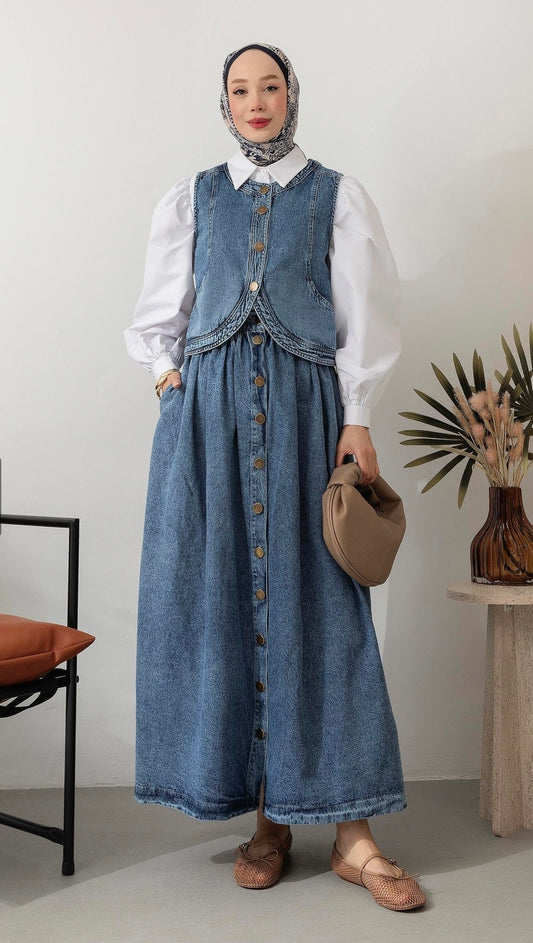 Jeans 2-teiler mit Rock 6454