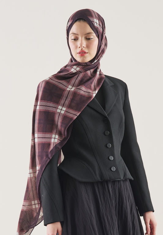 FreshScarfs Rami Hijab Plaid Desen Bordo