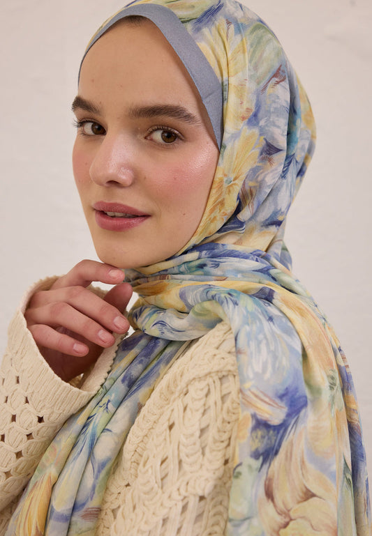 FreshScarfs Rami Hijab Flora soft mavi