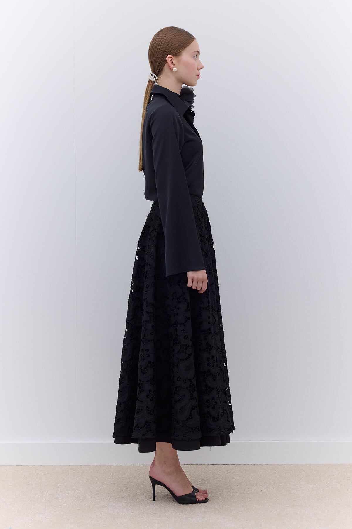 Manuka Satin Fitted Hemd Schwarz