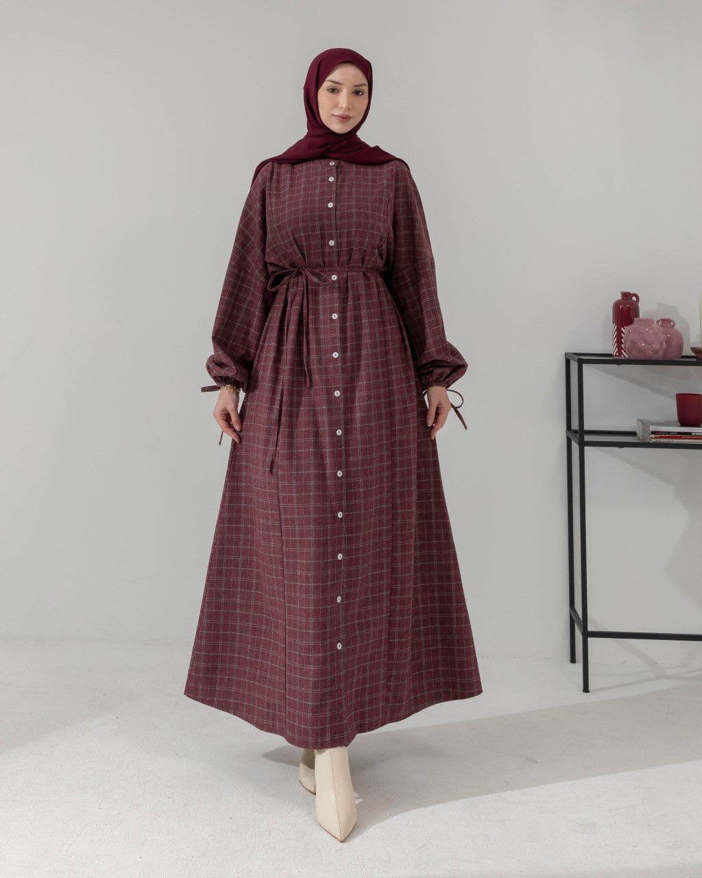 MeriStore Ekose Kleid Bordeaux 6404
