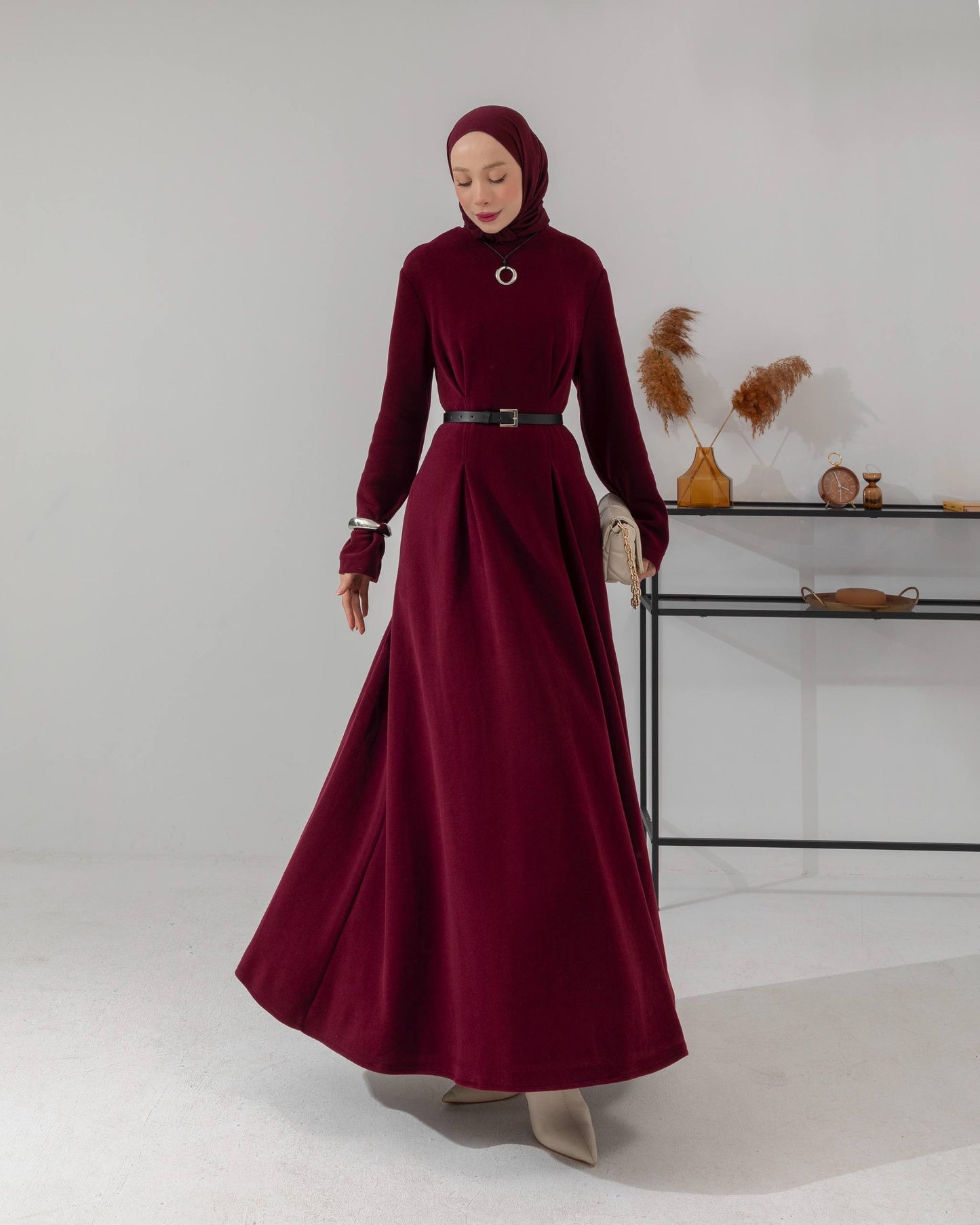 Meri Store Kleid mit Gürtel 6582 Bordeaux