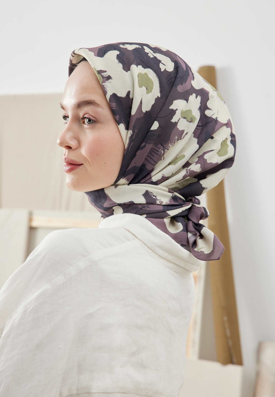 FreshScarfs Pamuklu Ipek Dokulu Esarp 95x95cm Multiflower Mürdüm