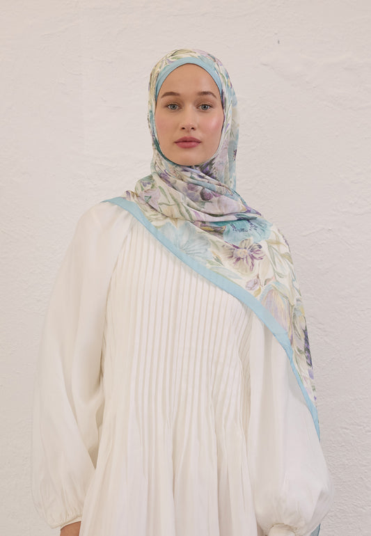 FreshScarfs Rami Hijab Vintage Garden Gök Mavi