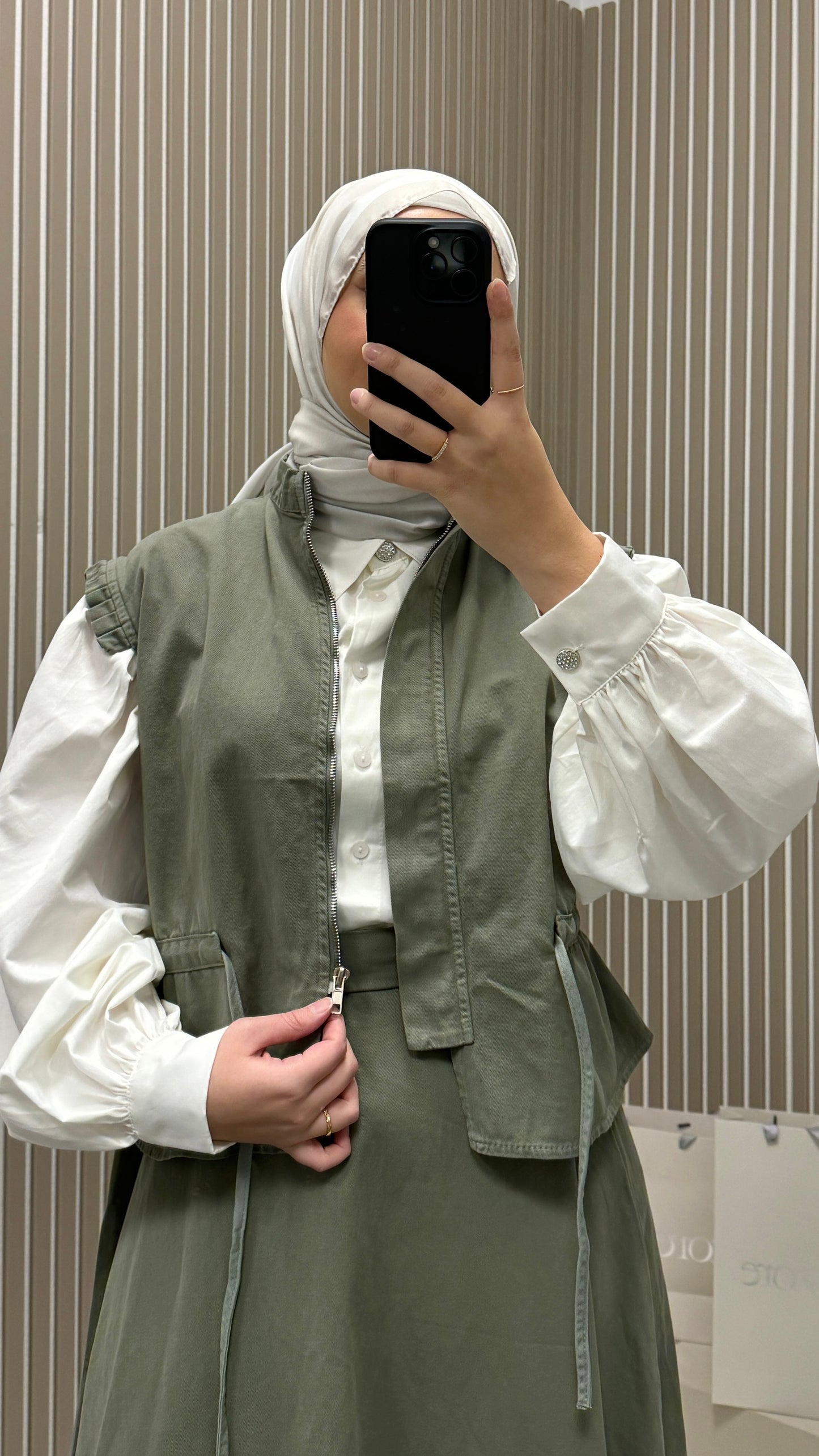 Henza Set mit Weste Olive Denimstoff