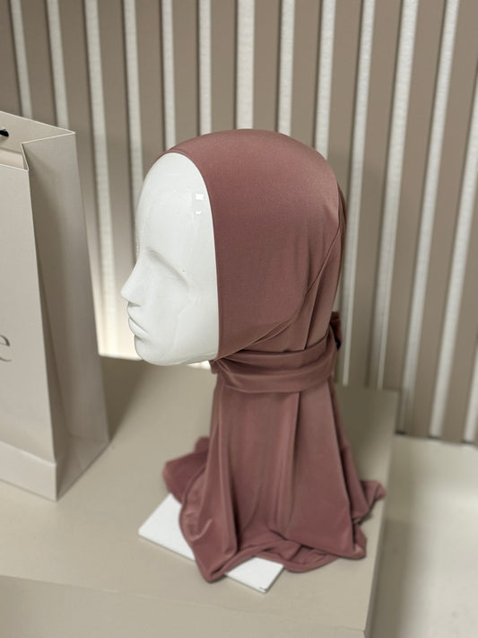 Fertigkopftuch Liquid Jersey mit Knöpfen Altrosa