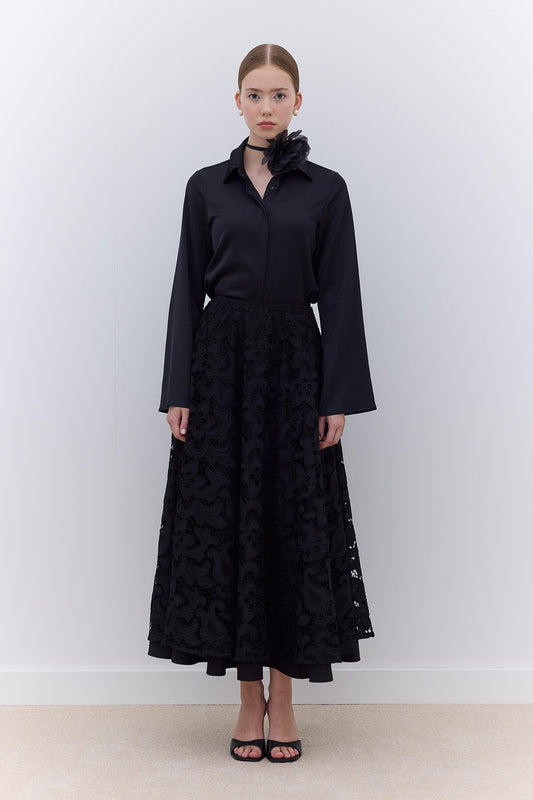 Manuka Satin Fitted Hemd Schwarz