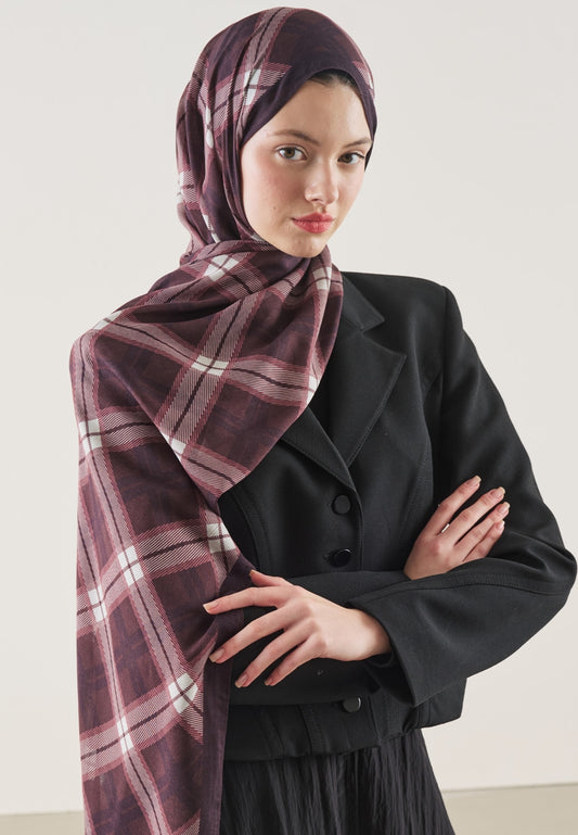FreshScarfs Rami Hijab Plaid Desen Bordo