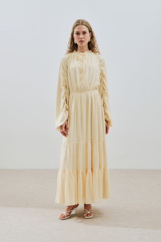 Manuka UZUN BÜZGÜLÜ ŞİFON ELBİSE SOFT SARI Kleid
