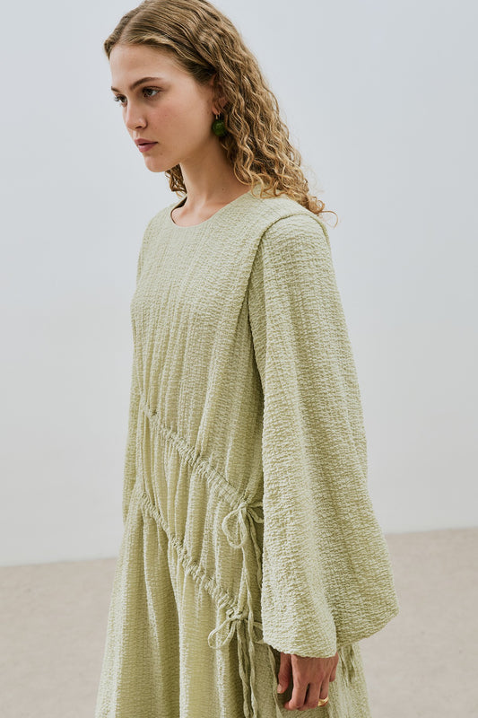 Manuka BÜZGÜ BAĞLAMALI DOKULU ELBİSE YEŞİL Kleid