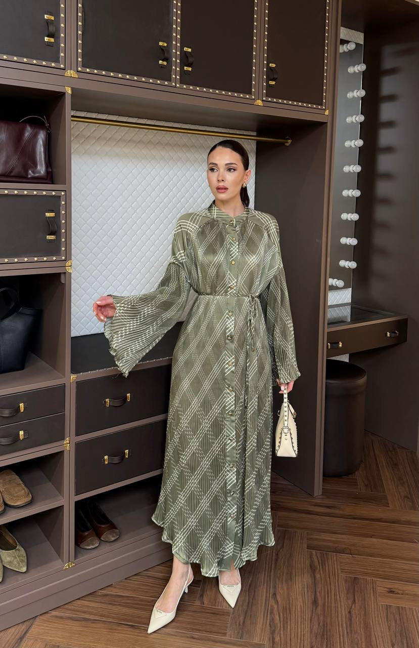 Ahel Satinkleid mit Unterkleid Karomuster 8340 Grün